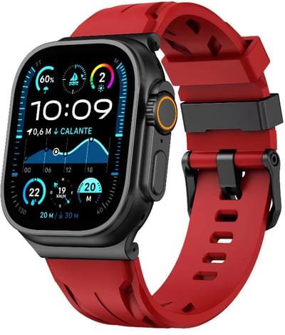 Strap-it Siliconen 'Race' bandje geschikt voor Apple Watch 1/2/3/4/5/6/7/8/9/10/11/SE/SE2/SE3/Ultra (2/3) - Maat: 44/45/46/49mm - Rood