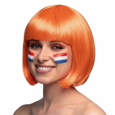 Boland Koningsdag pruik - bobline - oranje - dames - koningsdag - verkleden - boblijn