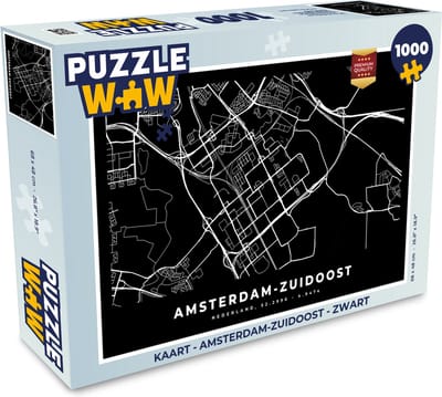 Puzzel Kaart - Amsterdam-Zuidoost - Zwart - Legpuzzel - Puzzel 1000 stukjes volwassenen