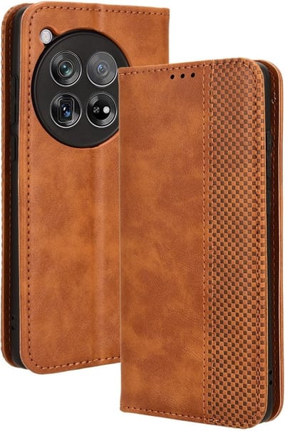 Coverup Hoesje - Geschikt voor OnePlus 12R Hoesje - Coverup Vintage Style Book Case - Bruin