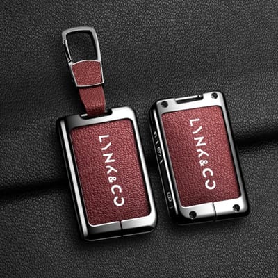 Alliage de Zinc Cuir Étui Porte-Clés de Voiture Coque Protecteur Support Sac Ensemble Pour Lynk Co 05 09 01 06 Télécommande Intelligente Accessoires Auto brown
