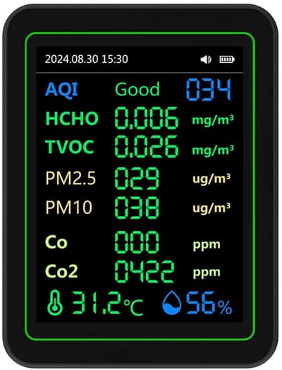 Luchtkwaliteitstester - Luchtmonitor - Binnenlucht Controleren - Multi-detectie meting - 2000mAh Batterij - Zwart