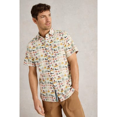 White Stuff Finsbury Travel Printed Shirt Natural Print Maat: S | Casual Overhemden Outlet | Heren | Beige