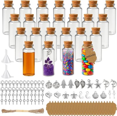 Dailygoods- Glazen Flessen 30ml - Mini-Flessen - Henneptouw - Kurk - DIY Hanger - 24 Stuks - Praktisch en Ceremonieel