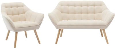 Vente-unique Tweezitsbank en fauteuil van beige stof CASERTA