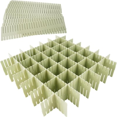 12-delige ladeverdeler set, verstelbare plastic ladeorganizer voor kantoor, slaapkamer en keuken, flexibele scheiders in groen, 32.4×7 cm