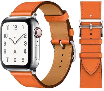 Stravo Premium Slank Leren Bandje - Geschikt voor Apple Watch 42mm (Series 11/10), 41mm (Series 9/8/7), 40mm (Series 6/5/4, SE 3/2/1), 38mm (Series 3/2/1) - Dun Leather Horlogebandje van Echt Leer met RVS Gesp - Oranje
