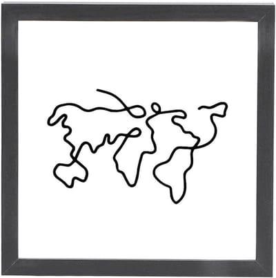 MK Stoer - Grote Reisdoos - Wereldkaart Ontwerp - Met Slot - Zwart - Houten Frame - Reisherinneringen - Geschikt voor Tickets - Groot Formaat Adventure Archive Box