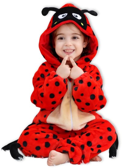 BoefieBoef Dieren Baby Onesie Peuter Pyjama Kinderen 6 maanden - 2 jaar – Lieveheerstbeestje – Verkleedkleding met Luierrits – Carnaval Dierenpak - Kerst en Kraamcadeau Tip – Zacht Flanel - Romper - Boxpak - Jongens - Meisjes - Kruippak - Winterpak