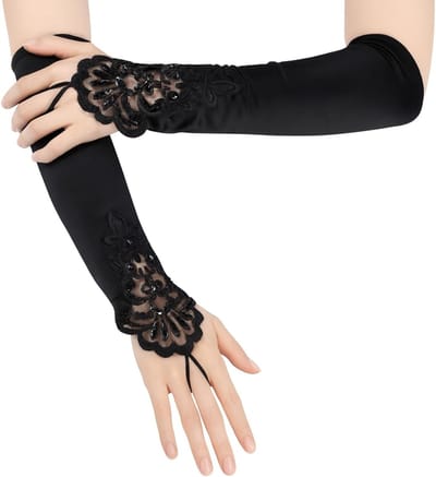 Lange Kanten Opera Handschoenen van Satijn voor Bruiloften en Feestelijke Gelegenheden zoals Kerst en Halloween, Perfecte Aanvulling op Avondjurken en Kostuums