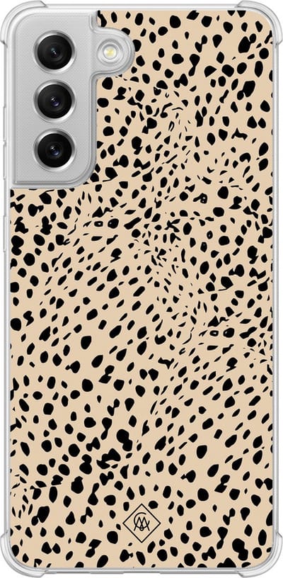 Casimoda® hoesje - Geschikt voor Samsung Galaxy S21 FE - Stippen bruin abstract - Shockproof case - Extra sterk - Siliconen/TPU - Bruin/beige, Transparant