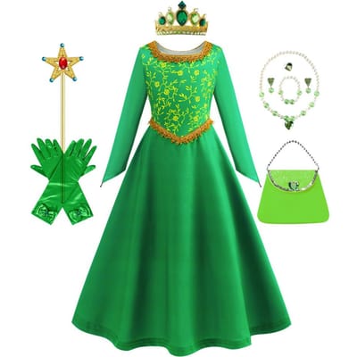 Robe Fiona Halloween Cosplay Shrek Robe Fantaisie Costume Princesse Verte Robe Élégante Enfants Manches Longues Robes Imprimées 2T (Tag 100)