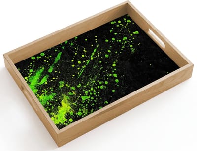 Dienblad hout 40x30 cm - Schootdienblad - Gaming - Spetters - Groen - Chaotisch - Groen - Borrelplank rechthoek - Plateau dienbladen