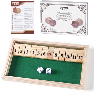Flero Shut The Box, Houten Dobbelspel, Klepspel - 1 Speler Bordspel met 12 Klepjes en 2 Dobbelstenen - Montessori Tactiek- en Rekenspel voor Kinderen, Volwassenen en Ouderen vanaf 3 Jaar - Reisspel, Cadeau (Groen)