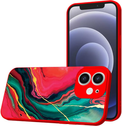 Smartphonica Telefoonhoesje Geschikt voor iPhone 12 met Rood Groen Marmer opdruk - TPU Back Cover Case Red Green Marble Design - Rood geschikt voor iPhone 12