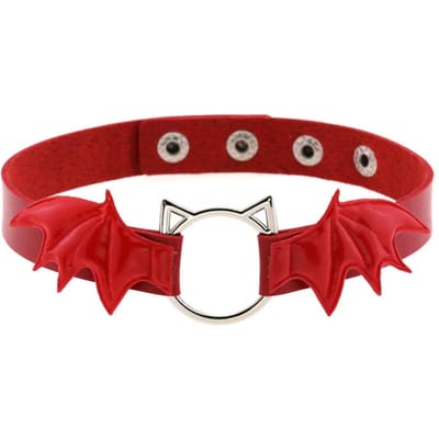 Rood Leren Spikes Choker Punk Kraag Vrouwen Mannen Vleermuis Hart Choker Dikke Ketting Goth Sieraden Metaal Gotische Emo Accessoires red