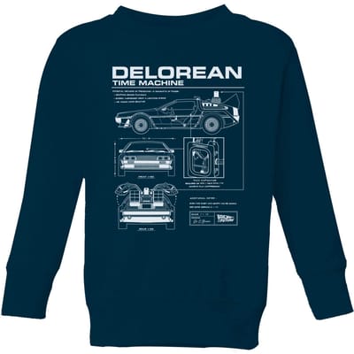 Back To The Future Delorean Schematic Kids' Sweatshirt - Navy - 98/104 (3-4 jaar)