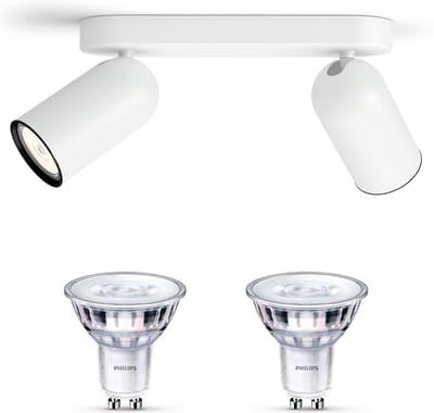 Philips Pongee Opbouwspot (Wit) - Warmwit Licht - Plafondspot met 2 Lichtpunten - GU10 - SceneSwitch - Eenvoudig Dimbaar met Je Klassieke Schakelaar