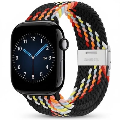Veelkleurig nylon horlogebandje geschikt voor Apple Watch dames en heren 42mm (serie 1 / 2 / 3) / 44 mm / 45 mm / 46 mm (serie 10 / 11) / 49 mm (Ultra / Ultra 2), elastisch gevlochten smartwatch bandje zonder gesp, stretch vervangend bandje