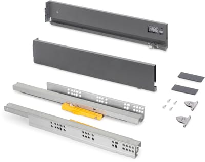 Emuca Outdoor lade Vertex Push Synchro met 3D-regeling, hoog 93mm, 40kg, diepte 500mm, Staal, Antracietgrijs