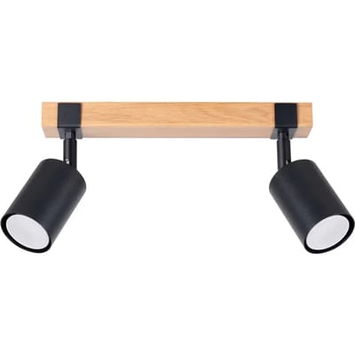 Sollux Lighting Plafondlamp Fager - GU10 - zwart/natuurlijk hout - staal/natuurlijk hout - 17.2x38x6cm