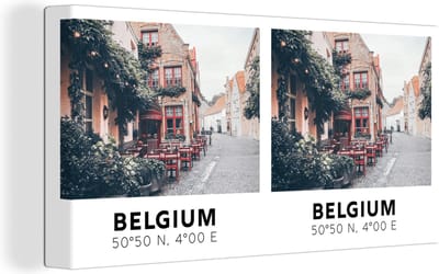 Canvas Schilderij België - Terras - Straat - 40x20 cm - Wanddecoratie