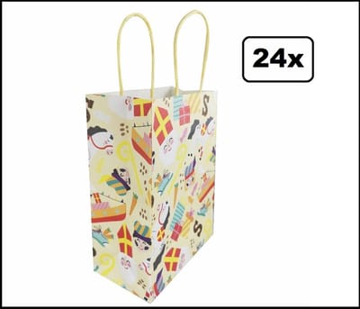 24x Koordtas Sinterklaas 16cmx9cmx22cm - Sint en Piet - goodiebag|papieren|draagtas|tas|koord|festival|kado|themafeest|party|geschenken