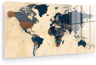 ® Glasschilderij 120x60 cm - Schilderij acrylglas - Wereldkaart - Vintage - Papyrus - Kinderen - Jongens - Meisjes - Foto op glas - Muurdecoratie woonkamer - Wanddecoratie slaapkamer - Schilderijen
