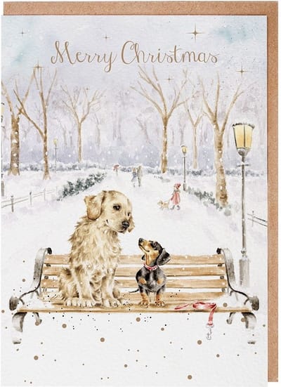 Wrendale Kerstkaarten Notepack - 8 stuks 'Winter Walks' Golden Retriever and Dachshund Christmas Card Pack