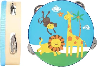 Houten Tamboerijn - Kindertrommel Muziekinstrument - Muziek Maken - Helder Geluid - 15 x 5 cm - Dieren