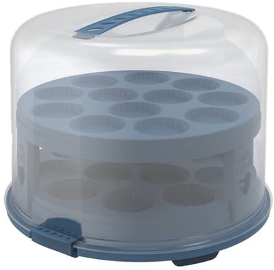 Rotho Fresh taartdoos XL met trays - BPA vrij - afsluitbare clips - ook geschikt voor cupcakes - handig mee te nemen door handgreep - horizon blauw