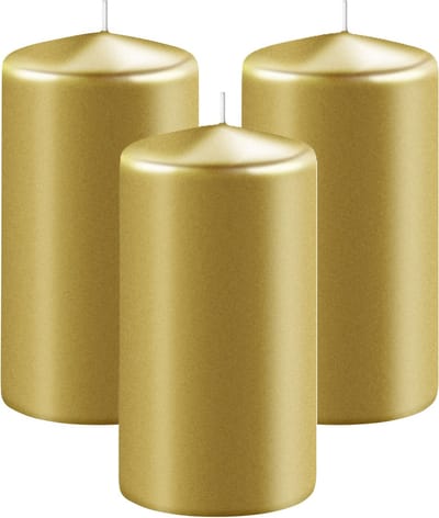 Enlightening Candles Cilinderkaars/stompkaars - 3x - goud - D6 x H10 cm - 36 branduren - Dikke kaarsen - Voor kandelaar of plateau