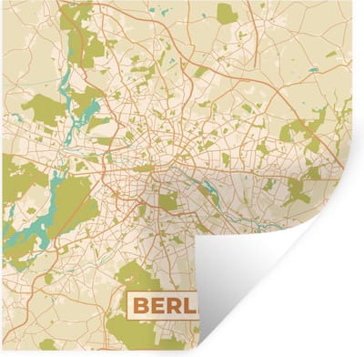 Muurstickers - Sticker Folie - Kaart - Berlin - Plattegrond - Vintage - Stadskaart - 100x100 cm - Plakfolie - Muurstickers Kinderkamer - Zelfklevend Behang XXL - Zelfklevend behangpapier - Stickerfolie