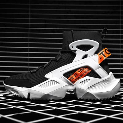 Mode Ademende Mesh Sokken Sneakers Schoenen Trend Studenten Fitness Schoenen Hoge Top Veterschoenen Casual Schoenen 46 zwart witte kleur