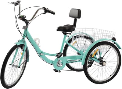 Opvouwbare driewieler - Volwassen fiets - Ontspannen rit - Opvouwbaar frame - 24 inch wielen - Turquoise