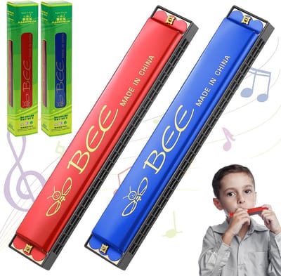 2-Delige Mondharmonica Set voor Kinderen en Beginners - 24 Gaten in Blauw en Rood