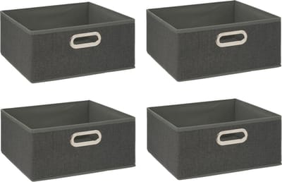 5Five Opbergmand - 4x - 14 liter donkergrijs - linnen - 31 x 31 x 15 cm