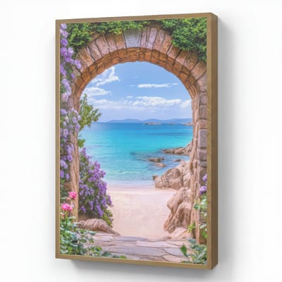 Wandlamp 60x90 cm - Oplaadbaar - Doorkijk - Poort - Zee - Strand - Rotsen - Wandlampen binnen woonkamer - Slaapkamer lamp - Decoratieve nachtlamp - Vloerlamp draadloos