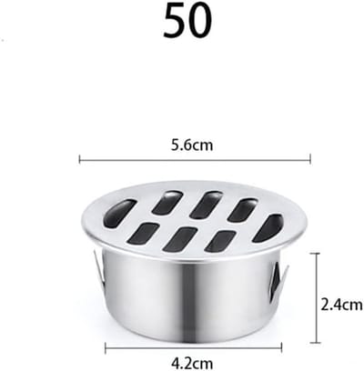 Ronde, vrijstaande sifonafvoer van roestvrij staal met lekbak en anti-verstoppingsfilter, geschikt voor balkons, terrassen, dakterrassen, patio's en tuinen (diameter 50 mm).