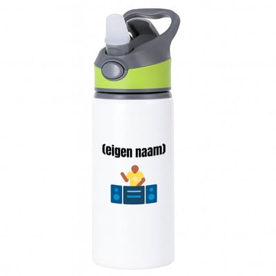 Hacebo® - dj met eigen naam waterfles met rietje groen - Dj - muziek liefhebbers - disc jockey - vinyl - verjaardag - cadeau - kado - water fles - 650ML