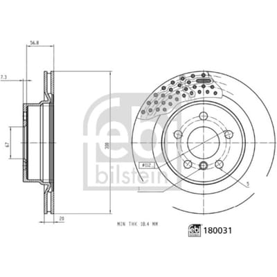 Remschijf FEBI BILSTEIN 180031 achter, geventileerd, sterk gecarboniseerd, 1 Stuk