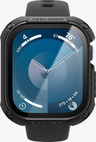 Spigen Tough Armor Hoesje Geschikt voor Apple Watch 11/10 46MM - Bumper Case met Ingebouwde Screen Protector Zwart