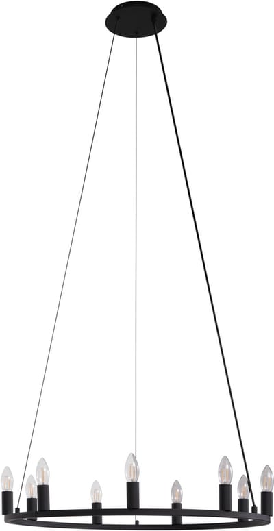 QAZQA knight - Industriele Hanglamp voor boven de eettafel | in eetkamer - 9 lichts - Ø 70 cm - Zwart - Industrieel - Woonkamer | Slaapkamer | Keuken