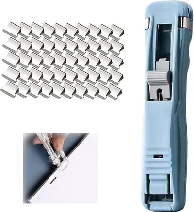 Mini Nietmachine - Papier Binder - Documenten Binden - Herbruikbare Nietjes - 11.7 cm - Blauw