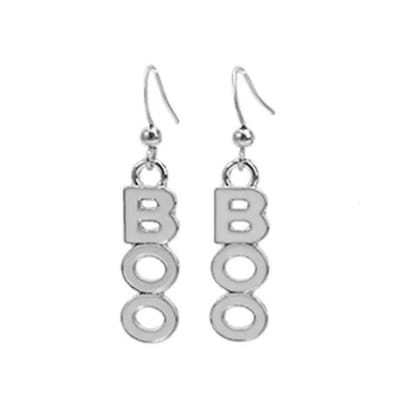 Plux Fashion BOO Oorbellen - Zilver - 4cm - Metaal - Heren - Dames - Sieraden - Zilveren Oorbellen - Oorhangers - BOO Earrings - Halloween Oorbellen - Sieraden Cadeau - Luxe Style - Duurzame Kwaliteit - Halloween - Oktoberfeest - Kerst