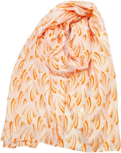 Lange dames sjaal Elle fantasiemotief oranje wit abrikoos meloen goud