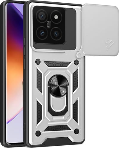 Coverup Hoesje - Geschikt voor Xiaomi 14T Hoesje - Coverup Armor Ring Kickstand Back Cover met Camera Shield - Grijs