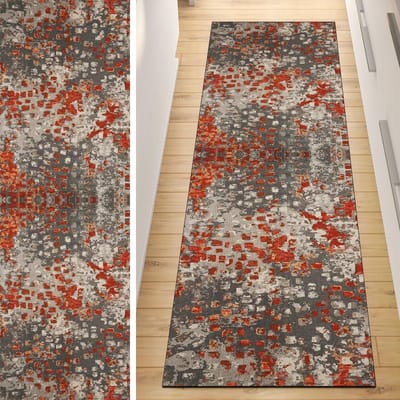 Tapijtloper Antislip - Hal Loper - Woon Decoratie - Wasbaar Zacht Materiaal - 100 x 400 cm - Grijs Rood
