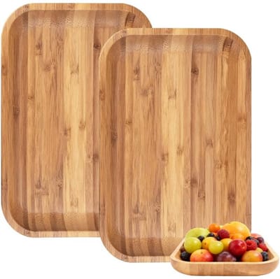 Dailygoods- Houten Dienblad - 2 Stuks - Rechthoekig - 30x20x2 cm - Decoratief - Natuurlijk Hout - Elegant Design