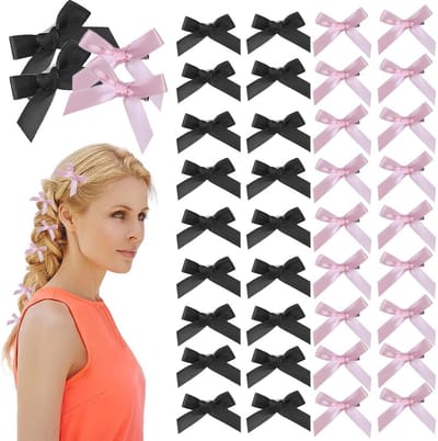 Dailygoods- Haarclips 40 Stuks - Strik Haarclips - Mini Haarspeldjes - Roze/Zwart - Hoogwaardig Polyester - Duurzaam en Comfortabel - Haarklemmen